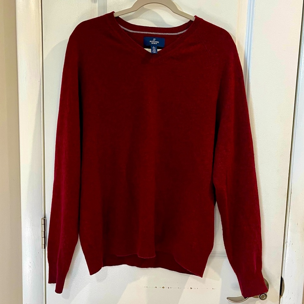 Buttoned Down Cashmere V Neck Pullover Sweater Sz Men’s L Maroon/Black Marled
